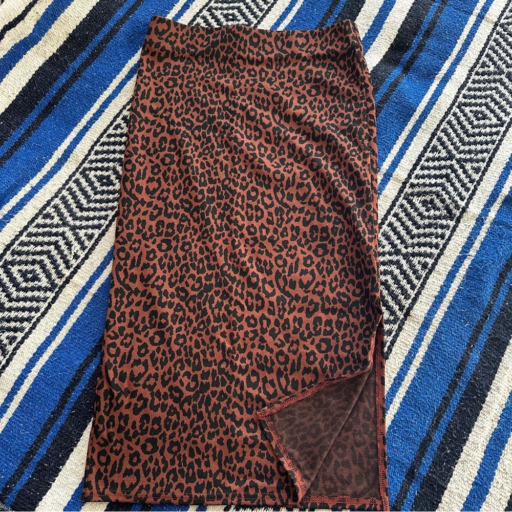 Loft brown leopard print pencil skirt.